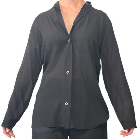 Vintage Y2K La Perla Silk Shawl Collar Top size XS Button Down Black